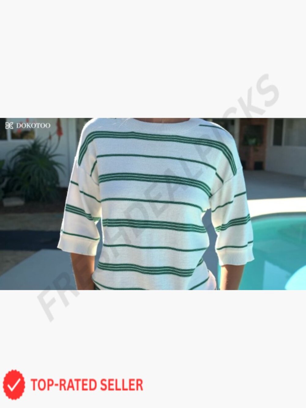 Oversized Striped 3/4 Sleeve Sweater Lightweight Knit Crewneck Pullover Top - Picture 7 of 7